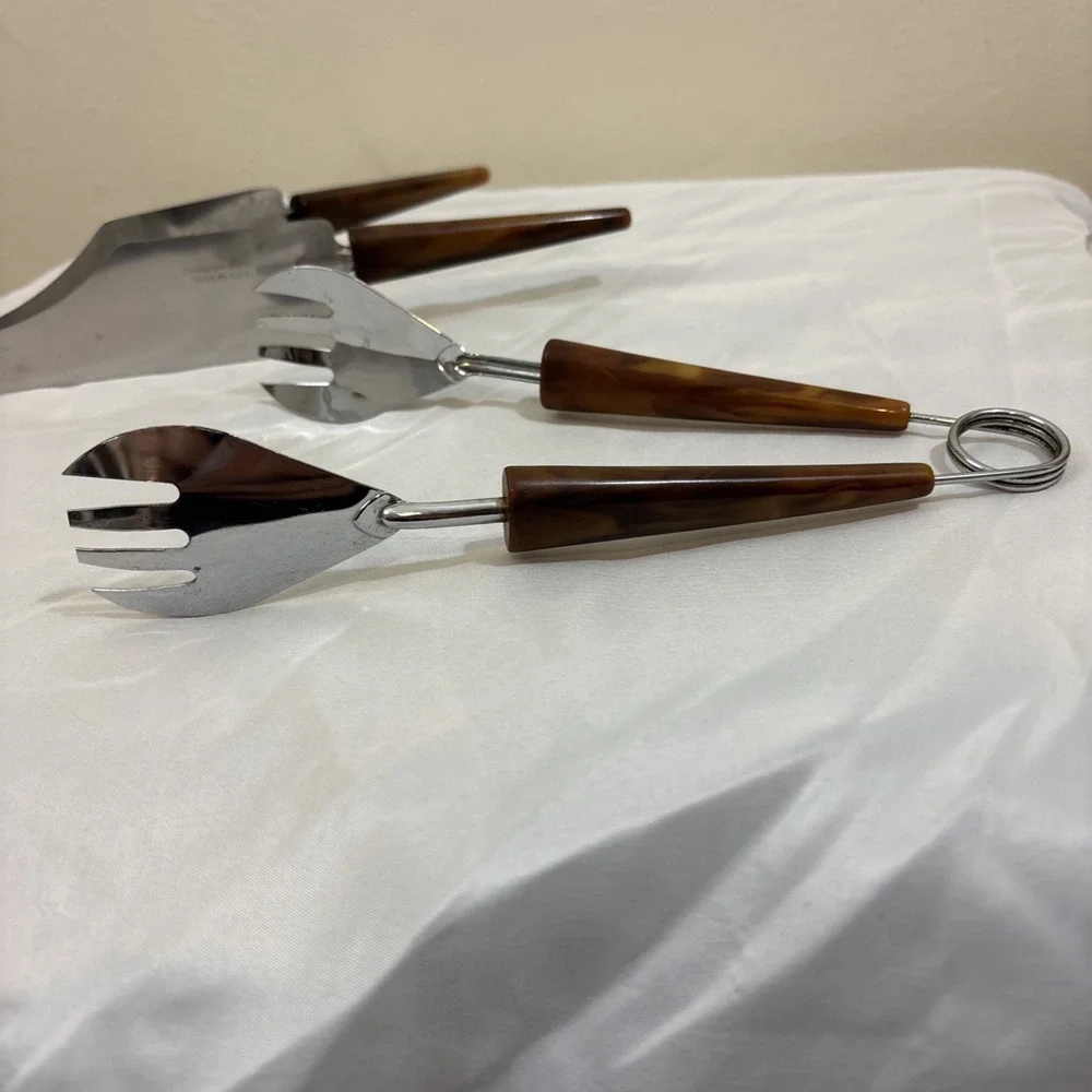 Vintage Bakelite‎ Cake Cutter Server Double Handle and Clawed Ice Tongs